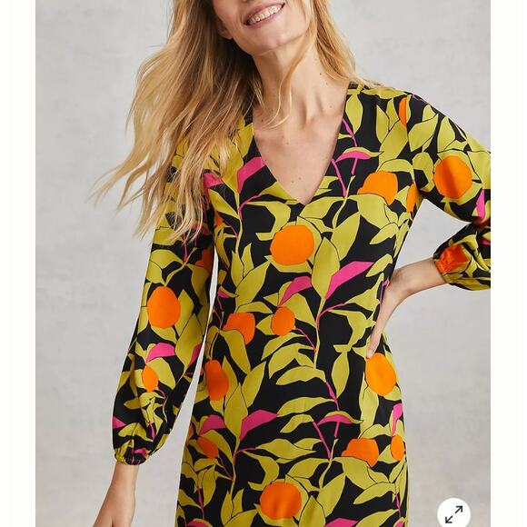 Anthropologie Corey Lynn Calter Naranjas Floral Midi Shift Dress Size M V-neck - Picture 2 of 11